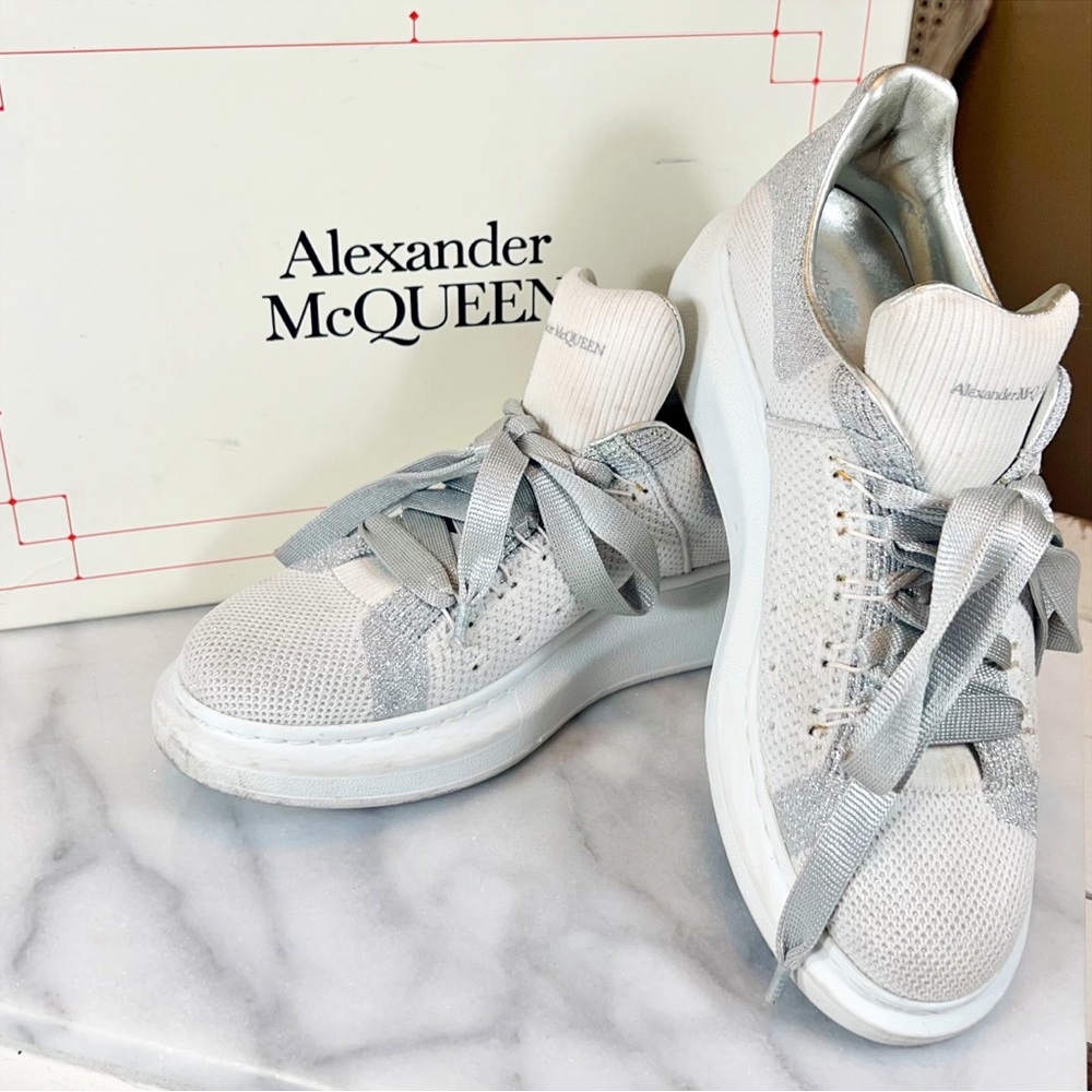Alexander McQueen White & Silver Sneakers